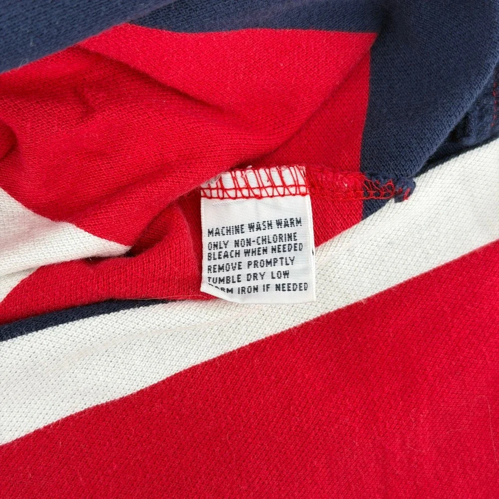 Polo Ralph Lauren Polo Shirt Mens M Red Navy Blue Striped Short Sleeve Pique